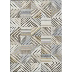 Photo of Ivory Gray And Brown Patchwork Washable Indoor Outdoor Area Rug