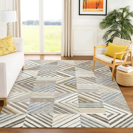 Ivory Gray And Brown Patchwork Washable Indoor Outdoor Area Rug Photo 5
