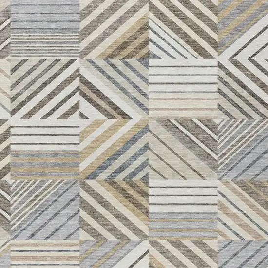 Ivory Gray And Brown Patchwork Washable Indoor Outdoor Area Rug Photo 2