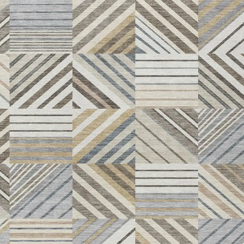 Ivory Gray And Brown Patchwork Washable Indoor Outdoor Area Rug Photo 2