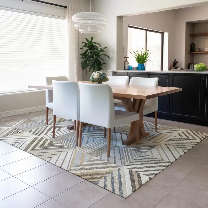 Ivory Gray And Brown Patchwork Washable Indoor Outdoor Area Rug Photo 6