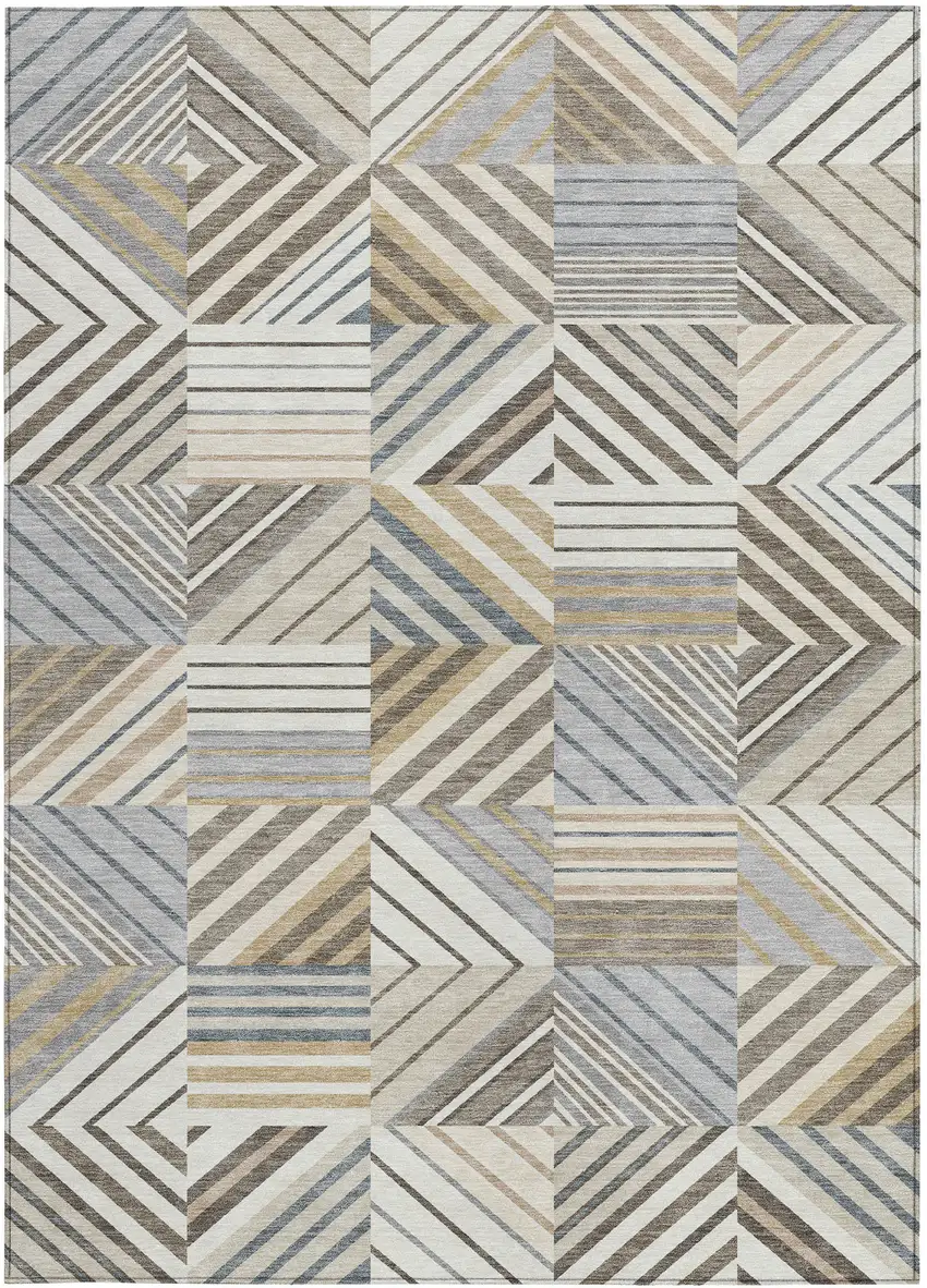 Ivory Gray And Brown Patchwork Washable Indoor Outdoor Area Rug Photo 3
