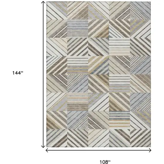 Ivory Gray And Brown Patchwork Washable Indoor Outdoor Area Rug Photo 7