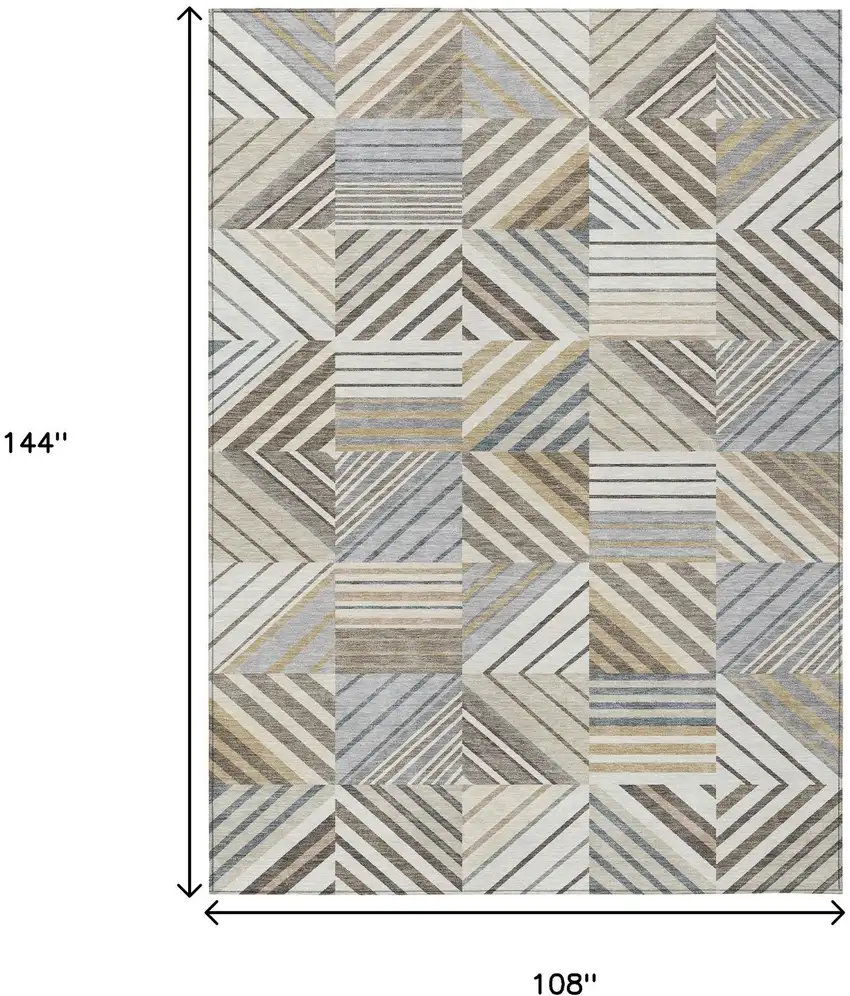 Ivory Gray And Brown Patchwork Washable Indoor Outdoor Area Rug Photo 7