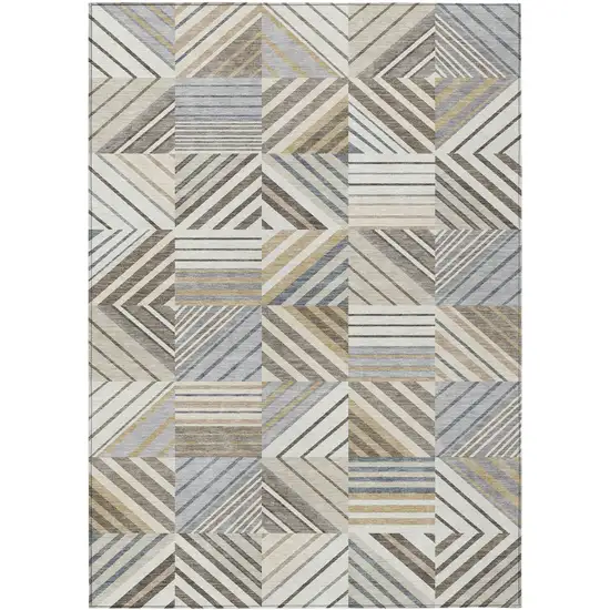 Ivory Gray And Brown Patchwork Washable Indoor Outdoor Area Rug Photo 1