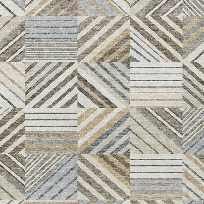 Ivory Gray And Brown Patchwork Washable Indoor Outdoor Area Rug Photo 2