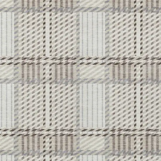Ivory Gray And Brown Plaid Washable Indoor Outdoor Area Rug Photo 5
