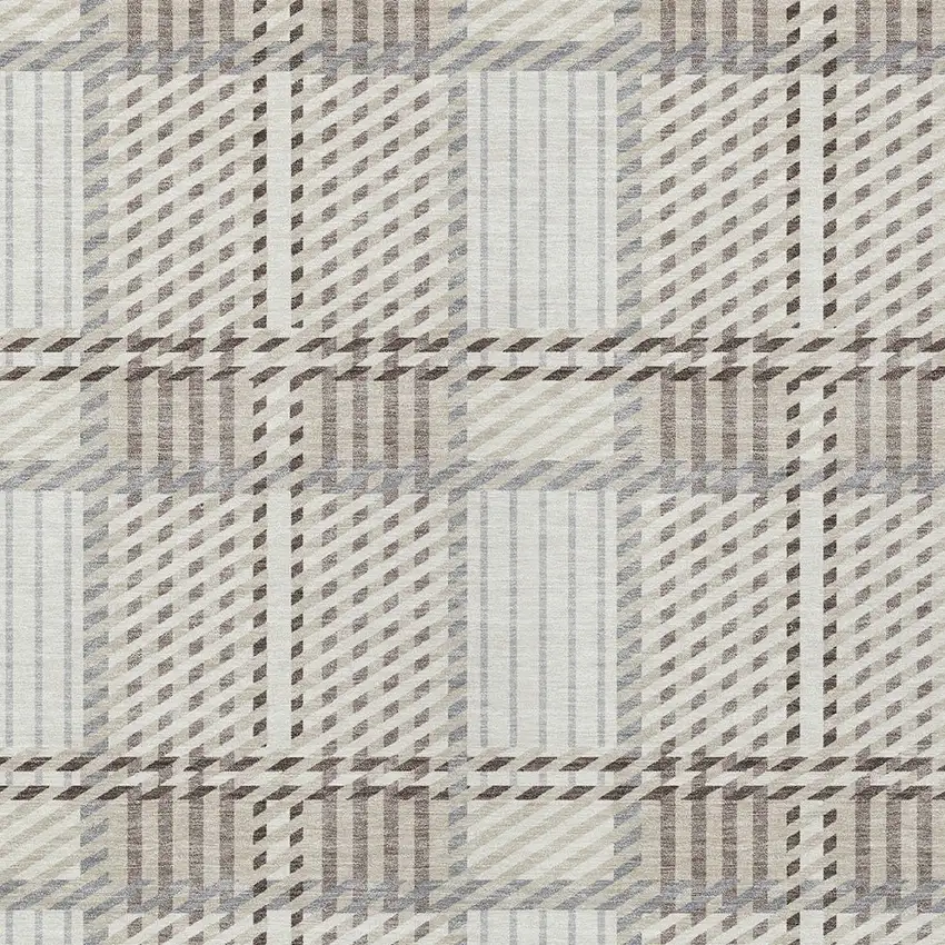 Ivory Gray And Brown Plaid Washable Indoor Outdoor Area Rug Photo 5