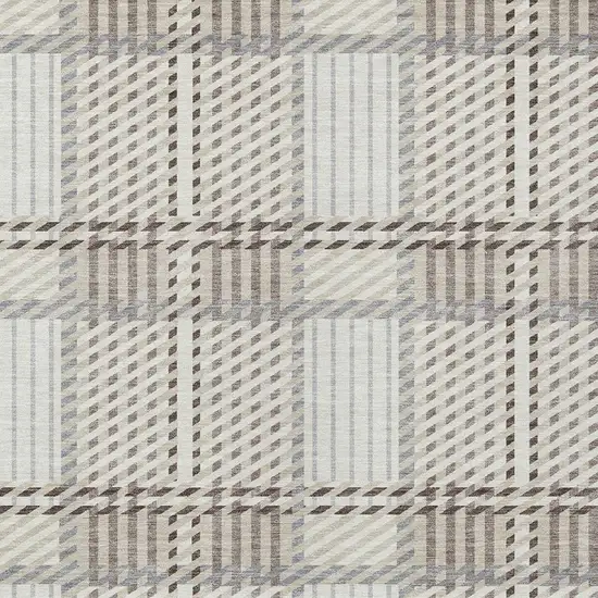 Ivory Gray And Brown Plaid Washable Indoor Outdoor Area Rug Photo 5