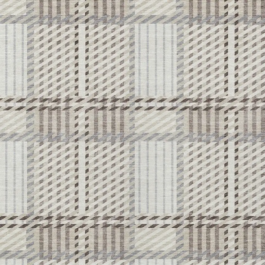 Ivory Gray And Brown Plaid Washable Indoor Outdoor Area Rug Photo 5