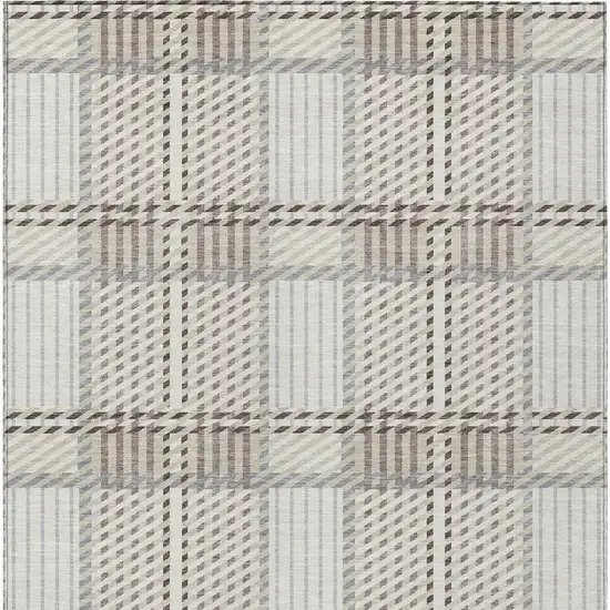 Ivory Gray And Brown Plaid Washable Indoor Outdoor Area Rug Photo 7