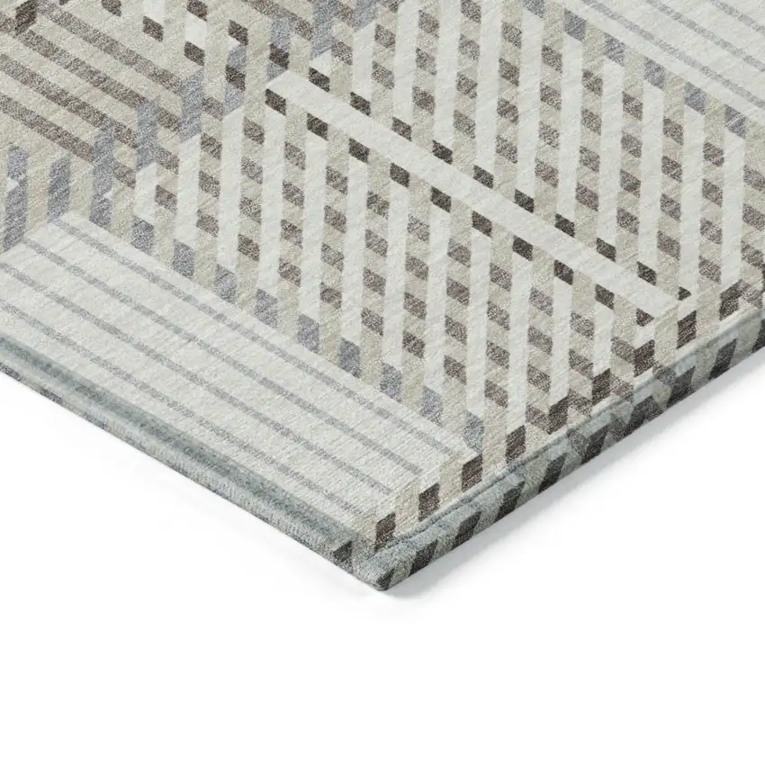 Ivory Gray And Brown Plaid Washable Indoor Outdoor Area Rug Photo 4