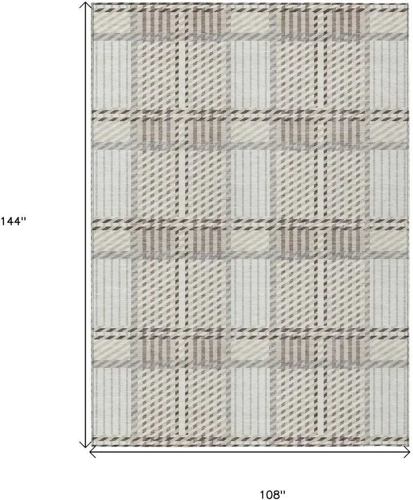 Ivory Gray And Brown Plaid Washable Indoor Outdoor Area Rug Photo 3