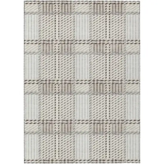 Ivory Gray And Brown Plaid Washable Indoor Outdoor Area Rug Photo 2