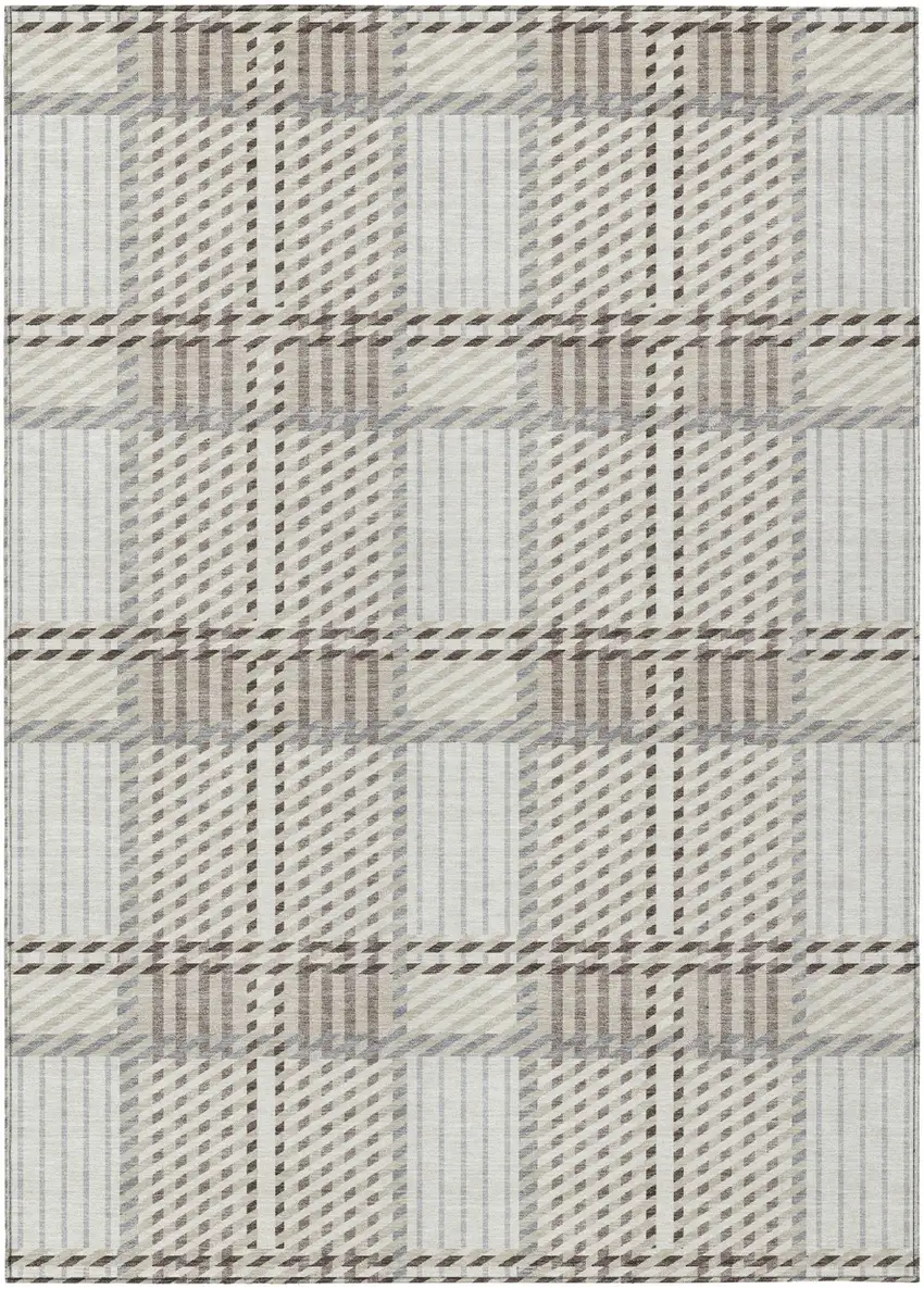 Ivory Gray And Brown Plaid Washable Indoor Outdoor Area Rug Photo 2