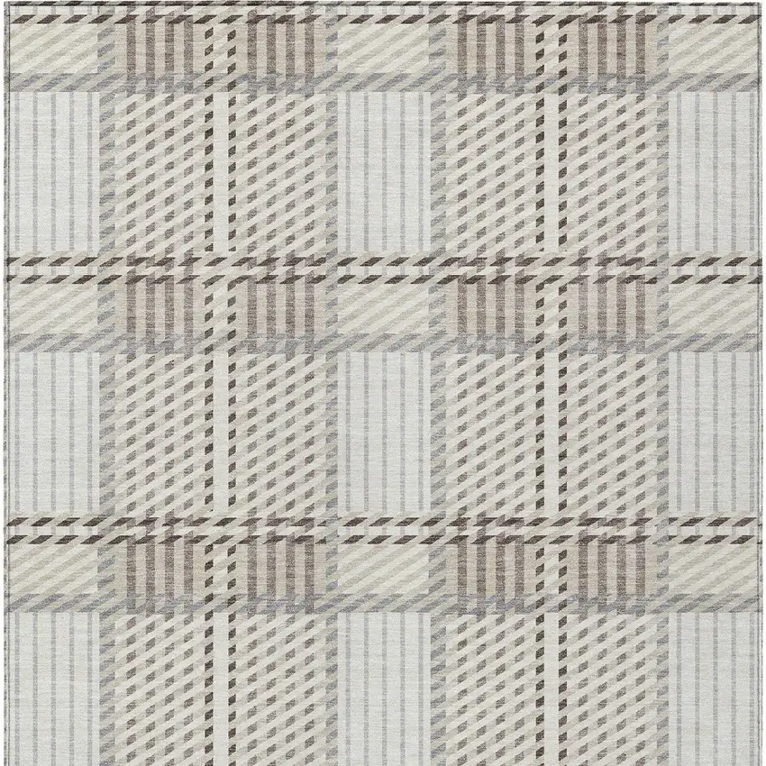 Ivory Gray And Brown Plaid Washable Indoor Outdoor Area Rug Photo 6