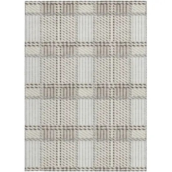 Ivory Gray And Brown Plaid Washable Indoor Outdoor Area Rug Photo 7