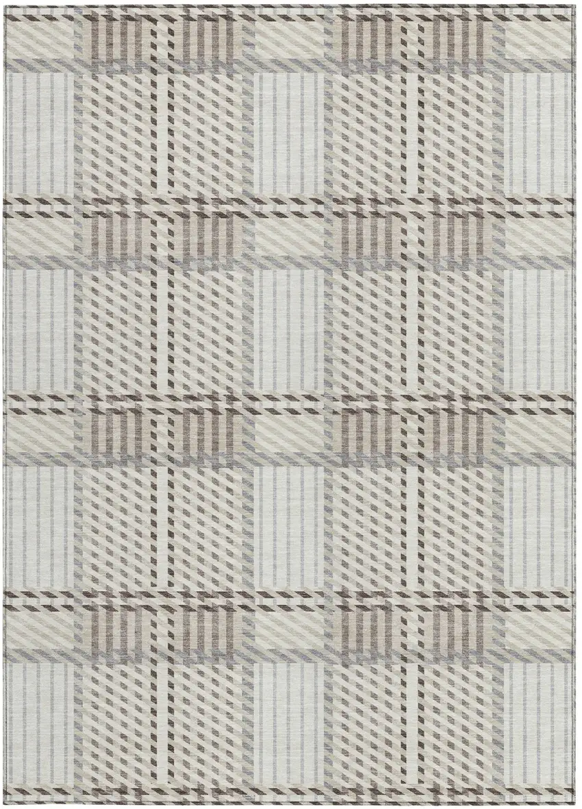 Ivory Gray And Brown Plaid Washable Indoor Outdoor Area Rug Photo 7