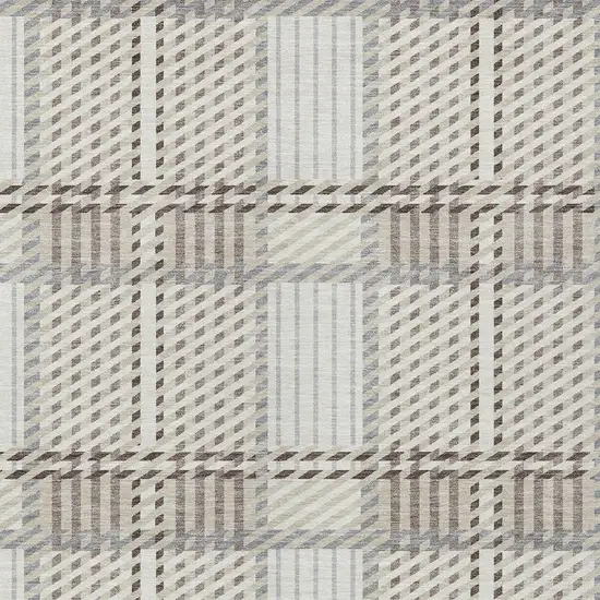 Ivory Gray And Brown Plaid Washable Indoor Outdoor Area Rug Photo 5