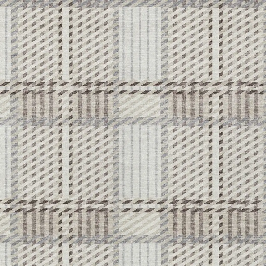 Ivory Gray And Brown Plaid Washable Indoor Outdoor Area Rug Photo 5