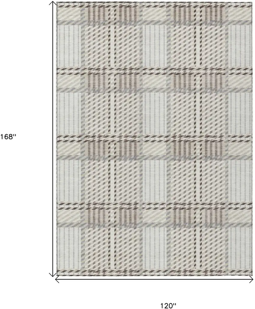 Ivory Gray And Brown Plaid Washable Indoor Outdoor Area Rug Photo 3