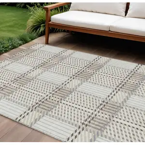 Photo of Ivory Gray And Brown Plaid Washable Indoor Outdoor Area Rug