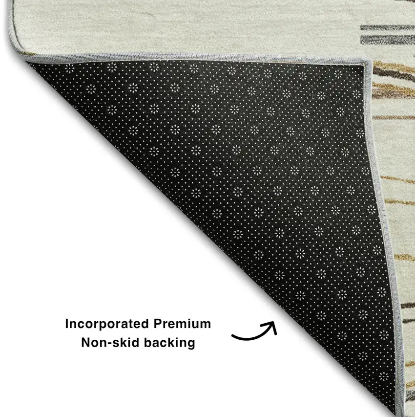 Ivory Gray And Brown Striped Washable Area Rug With UV Protection Photo 6