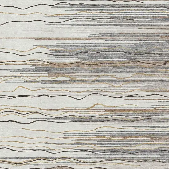 Ivory Gray And Brown Striped Washable Area Rug With UV Protection Photo 2