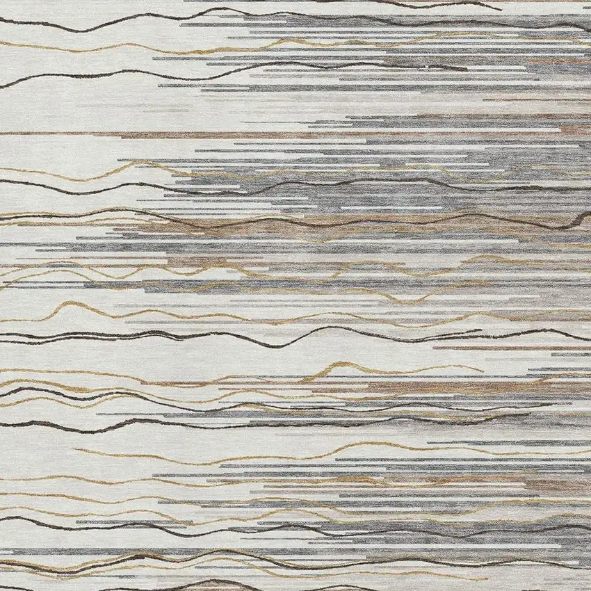 Ivory Gray And Brown Striped Washable Area Rug With UV Protection Photo 2