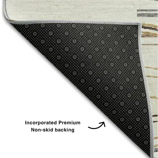 Ivory Gray And Brown Striped Washable Area Rug With UV Protection Photo 6