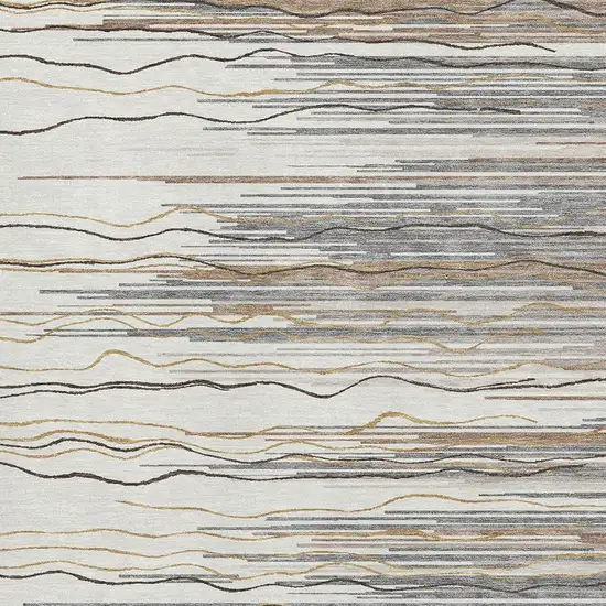 Ivory Gray And Brown Striped Washable Area Rug With UV Protection Photo 2