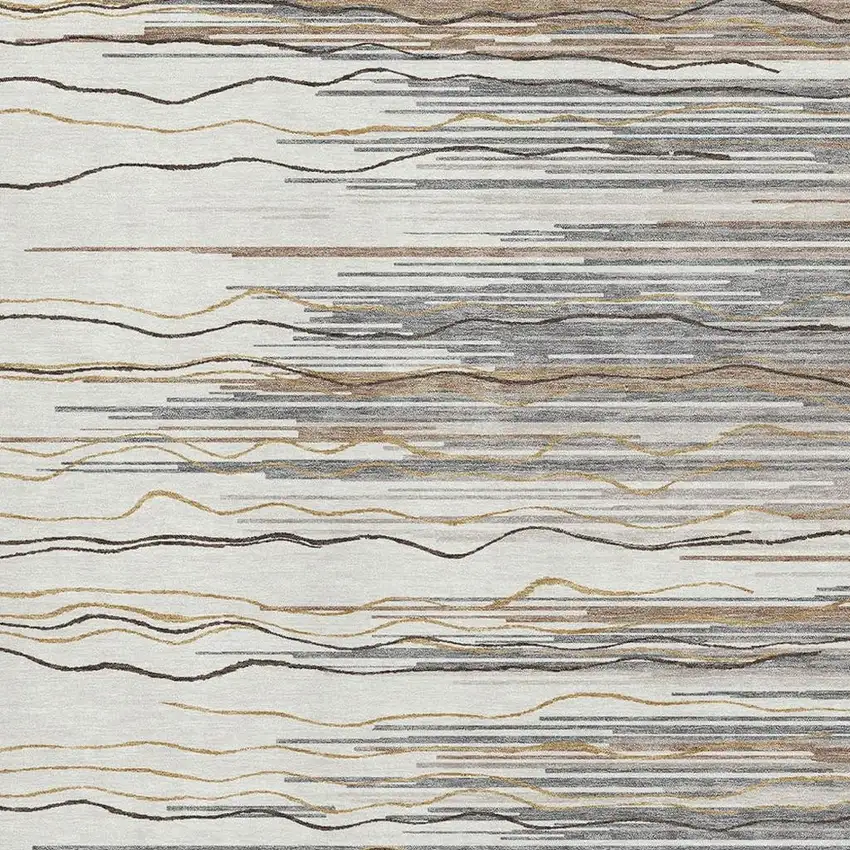 Ivory Gray And Brown Striped Washable Area Rug With UV Protection Photo 2