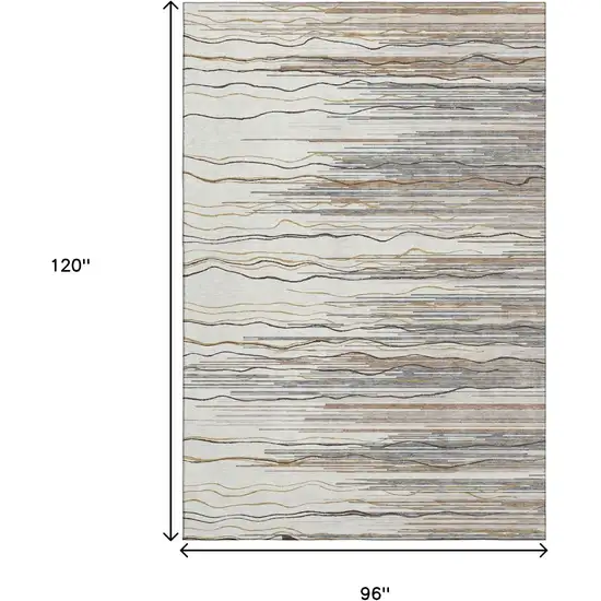 Ivory Gray And Brown Striped Washable Area Rug With UV Protection Photo 8