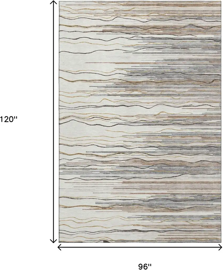Ivory Gray And Brown Striped Washable Area Rug With UV Protection Photo 8