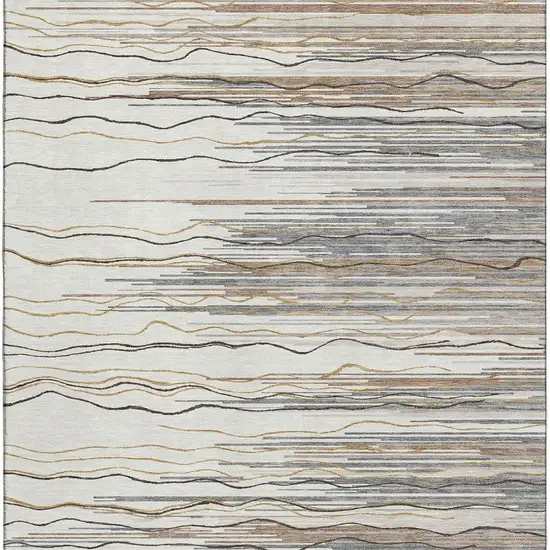 Ivory Gray And Brown Striped Washable Area Rug With UV Protection Photo 2