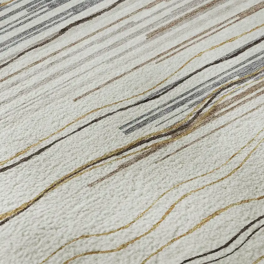 Ivory Gray And Brown Striped Washable Area Rug With UV Protection Photo 9