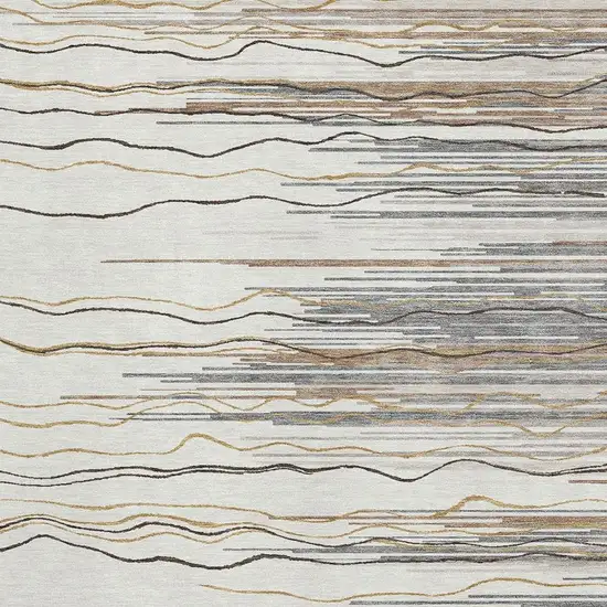 Ivory Gray And Brown Striped Washable Area Rug With UV Protection Photo 2