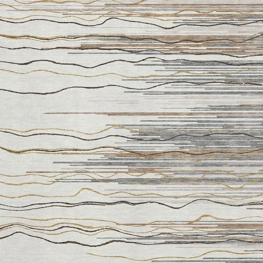 Ivory Gray And Brown Striped Washable Area Rug With UV Protection Photo 2