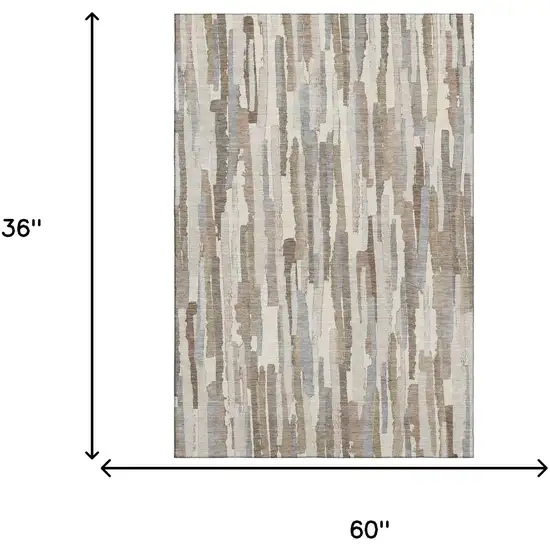 Ivory Gray And Brown Striped Washable Area Rug With UV Protection Photo 3