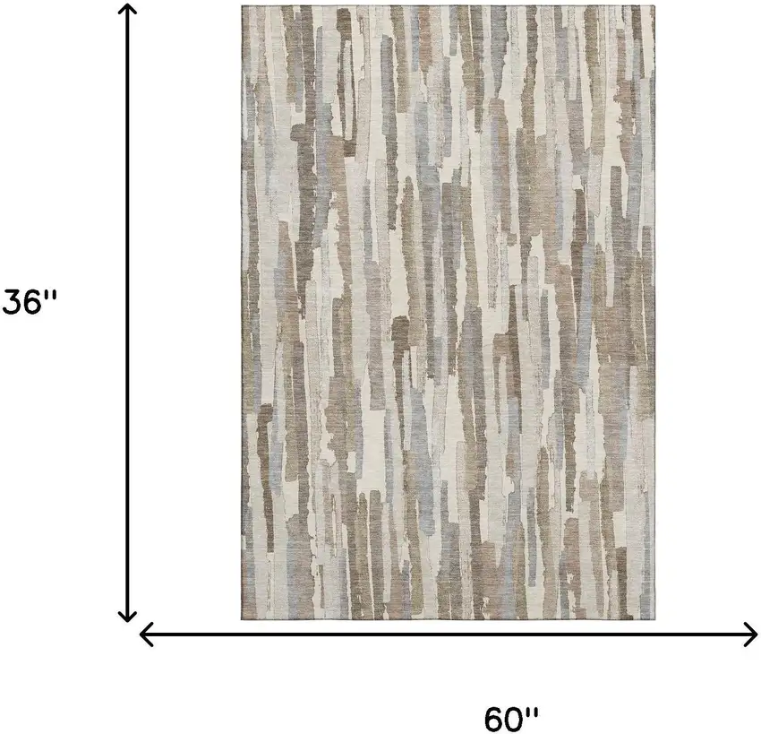 Ivory Gray And Brown Striped Washable Area Rug With UV Protection Photo 3
