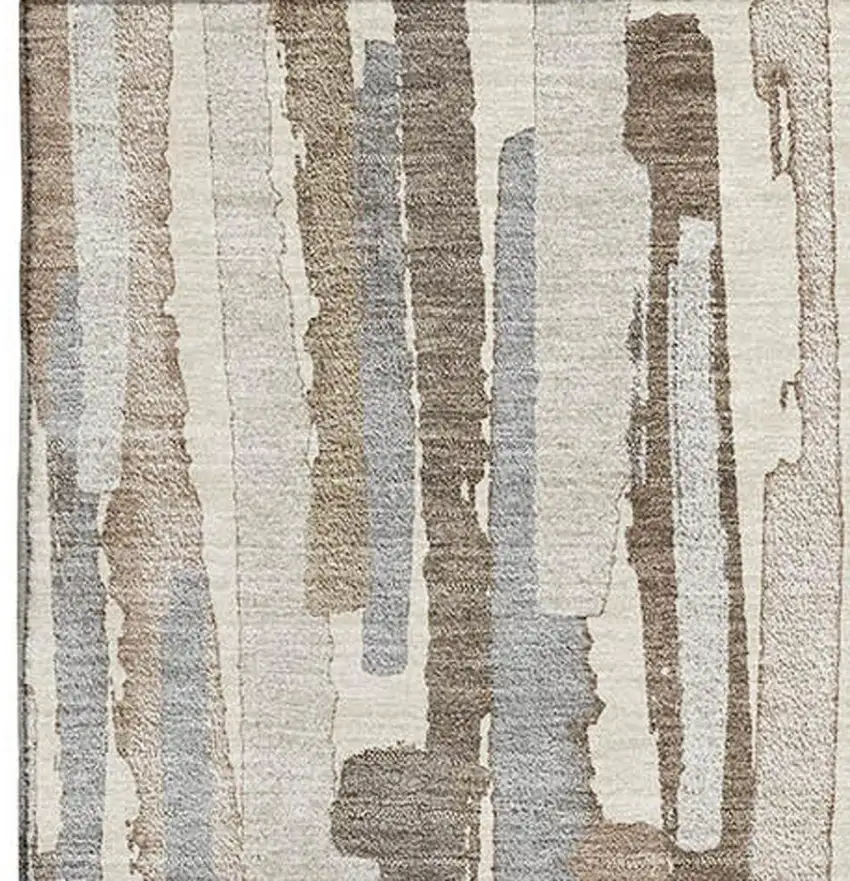 Ivory Gray And Brown Striped Washable Area Rug With UV Protection Photo 4