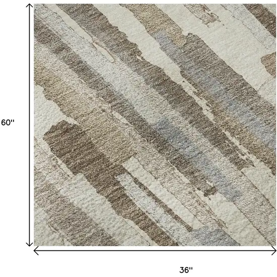 Ivory Gray And Brown Striped Washable Area Rug With UV Protection Photo 9