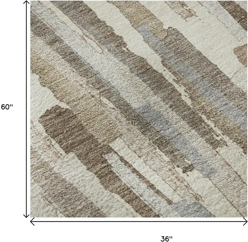 Ivory Gray And Brown Striped Washable Area Rug With UV Protection Photo 9