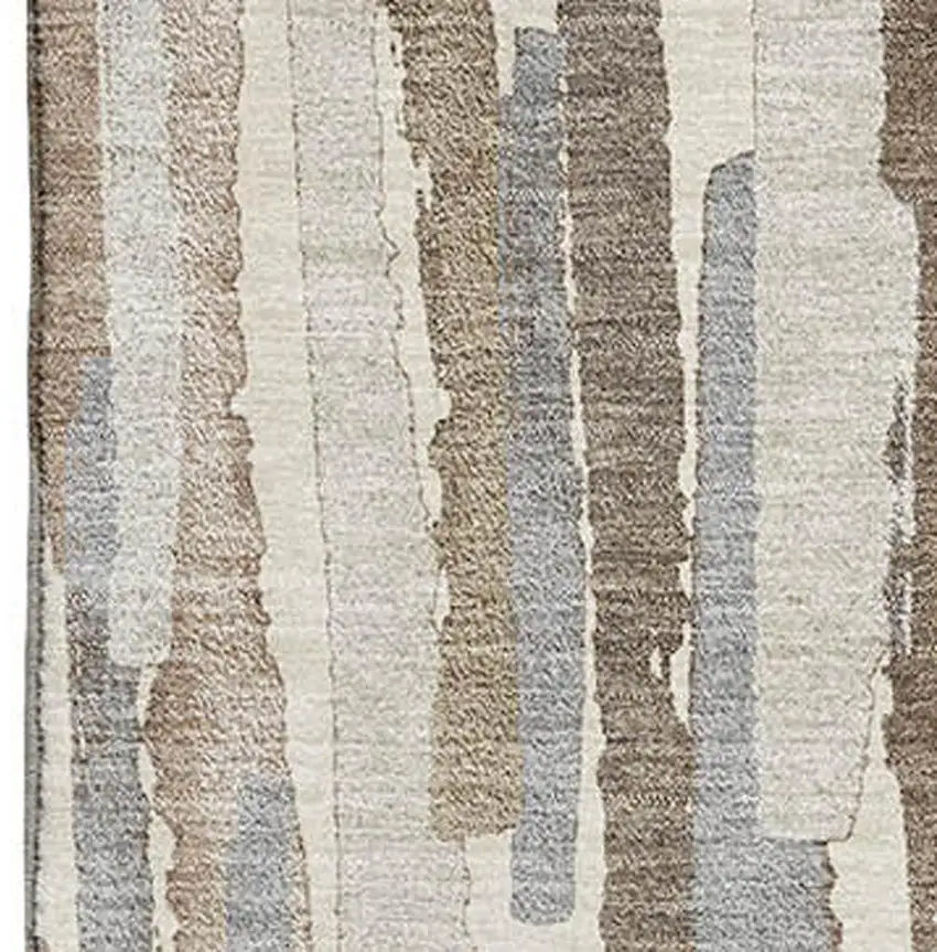 Ivory Gray And Brown Striped Washable Area Rug With UV Protection Photo 3