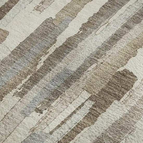 Ivory Gray And Brown Striped Washable Area Rug With UV Protection Photo 3