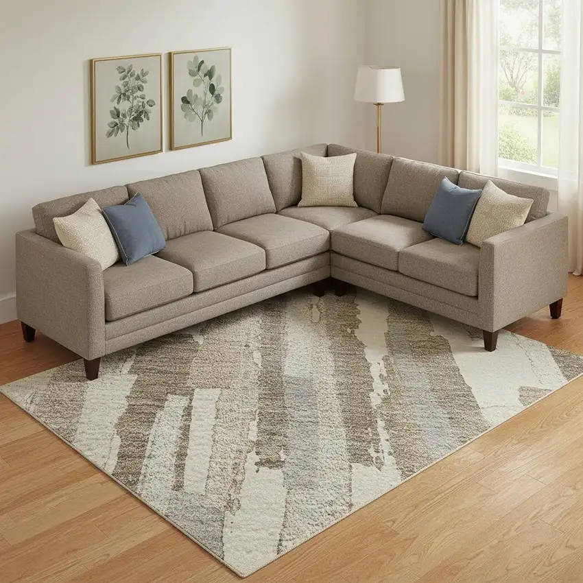 Ivory Gray And Brown Striped Washable Area Rug With UV Protection Photo 2