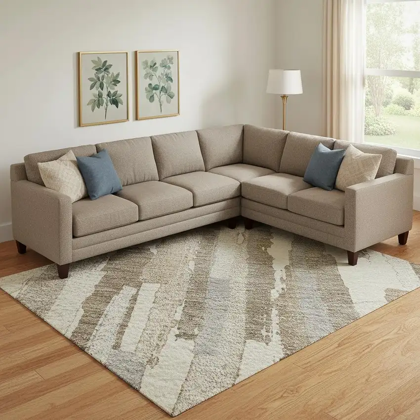 Ivory Gray And Brown Striped Washable Area Rug With UV Protection Photo 2