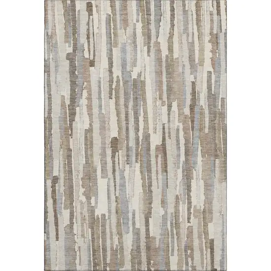 Ivory Gray And Brown Striped Washable Area Rug With UV Protection Photo 6