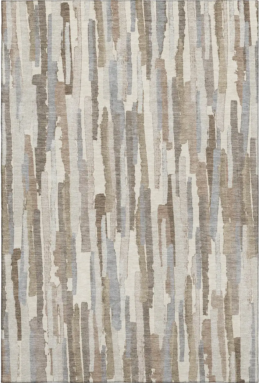 Ivory Gray And Brown Striped Washable Area Rug With UV Protection Photo 6
