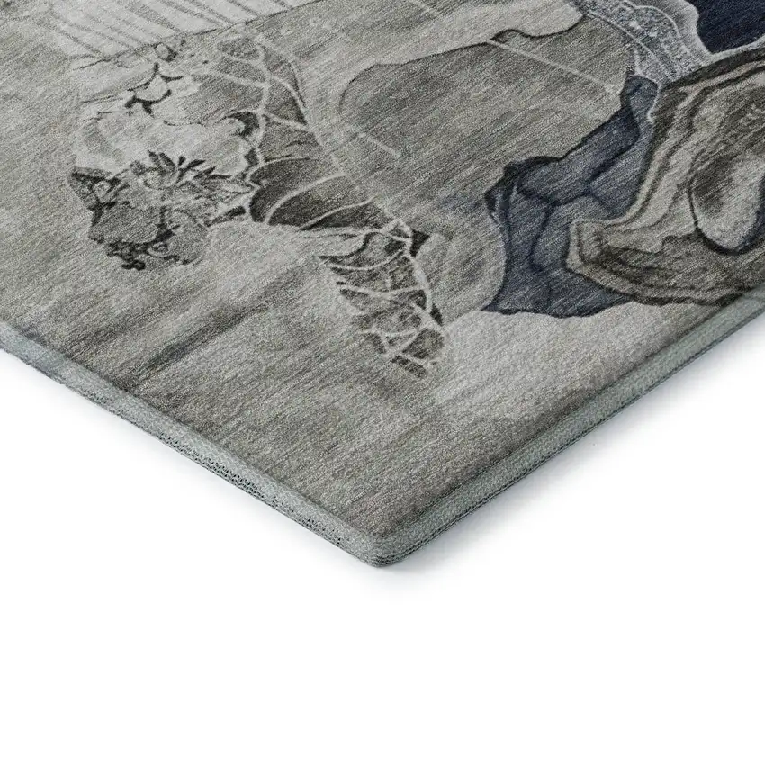 Ivory Gray And Charcoal Abstract Washable Area Rug With UV Protection Photo 7
